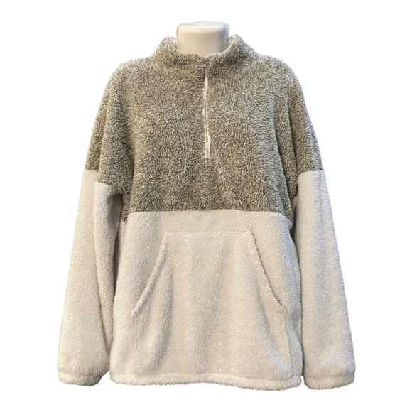 Coco & Main Women's Multicolor Sherpa Fleece 1/4 Zip Pullover Front Pocket SZ XL - Picture 1 of 8